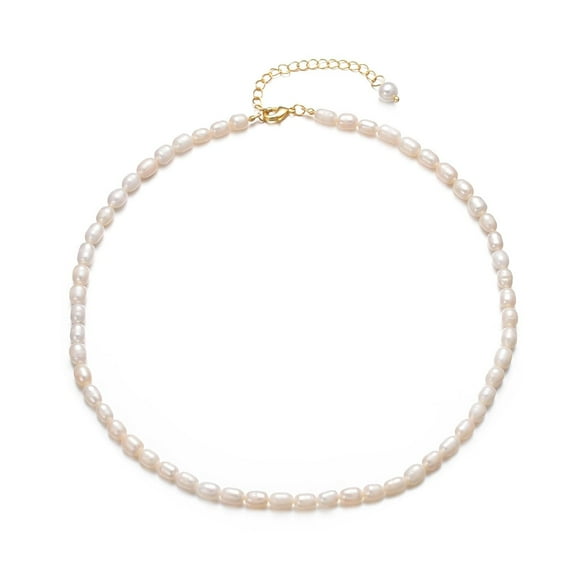 Aleasha Freshwater Rice Pearl Necklace for Women White 4mm Pearl Choker Strand 15" Handmade Necklace Jewelry Gifts