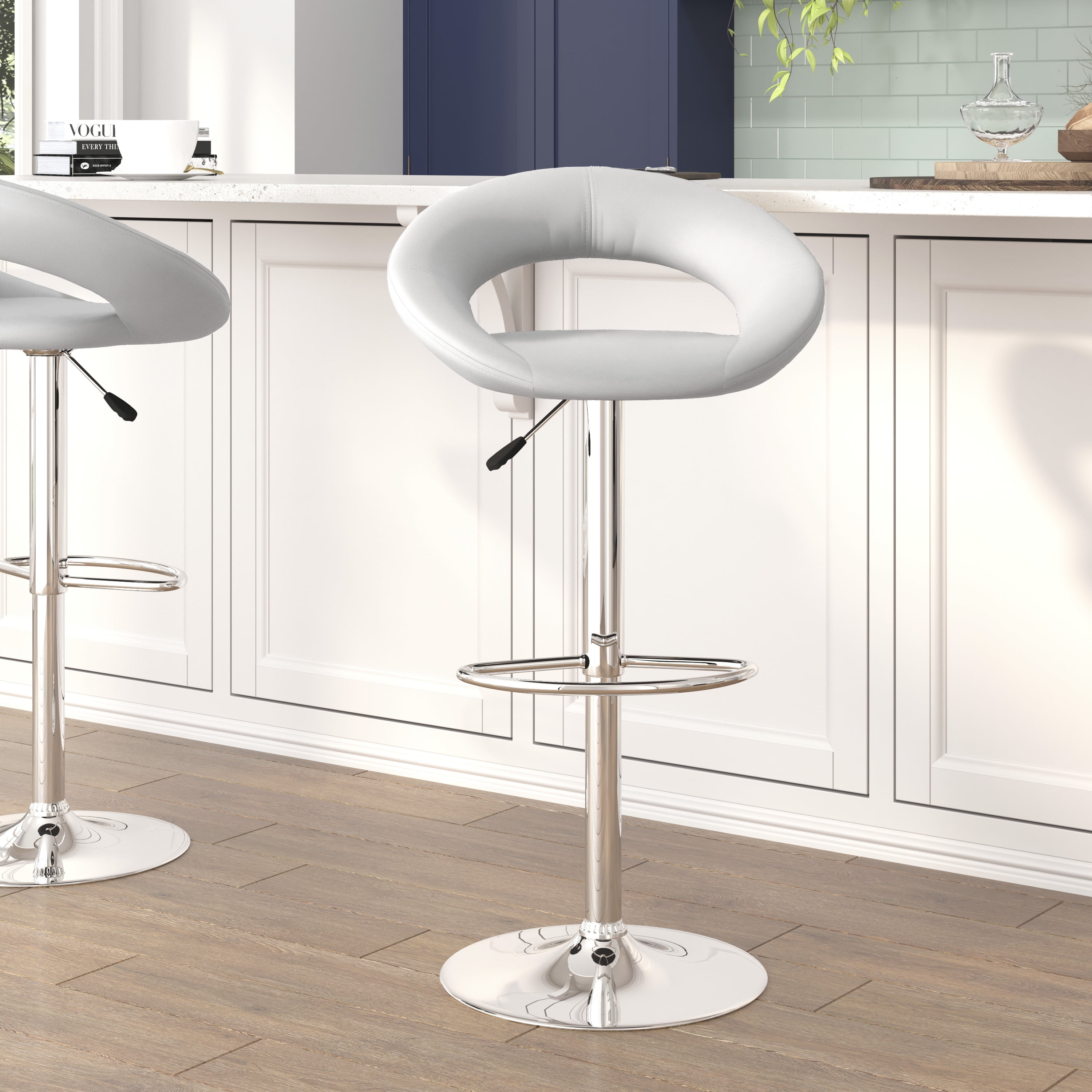 Contemporary Cozy Mid-Back White Vinyl Adjustable Height Bar Stool w/  Chrome Base - Flash Furniture DS-815-WH-GG