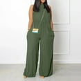 thumbnail image 1 of Combinaisons pour Femmes Combinaison pour Femmes Grande Taille Été Plage Sans Manches Couleur Unie Décontractée Mode Combinaison à Jambes Larges Vert Armée G, 1 of 5