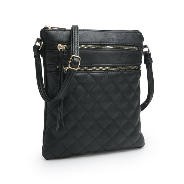 POPPY Quilted Crossbody Bag Multiple Pockets Shoulder Purse Faux