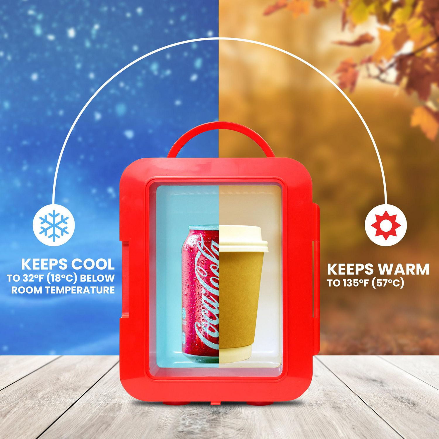 Coca-Cola 4L Portable Mini Fridge, 6 Can Mini Cooler/ Warmer for Travel, Office & Home- Red