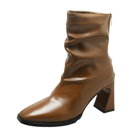 OJSFQUFP Womens Shoes Winter Warm Boots Women s Autumn and Winter British Fashion Platform Ankle Boots Outdoor Warm Shoes Women s Ankle Boots Khaki 37