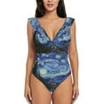 thumbnail image 2 of Yiaed The Starry Night Print Women's Ruffled One Piece Swimsuit V Neck Swimwear Slimming Monokini for Woman-XX-Large, 2 of 8