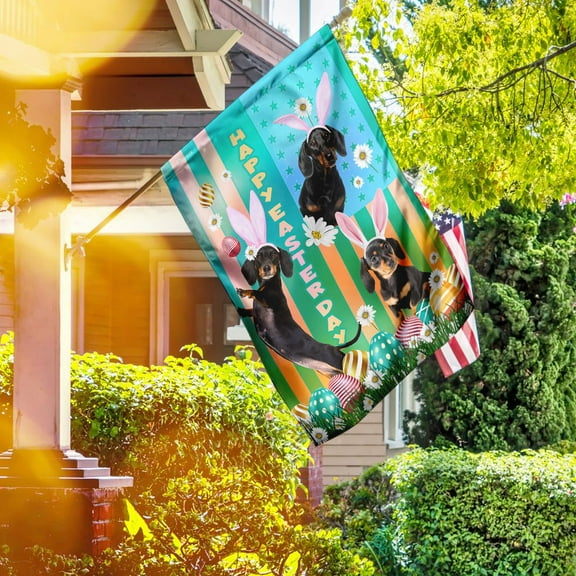 FLAGWIX Here Comes The Bunny Easter Dachshund Flag, Outdoor Easter Decoration - House Flag (29.5" x 39.5")