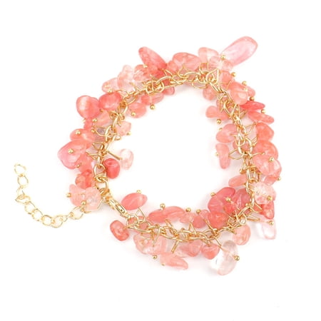 Xiao Hua Pink Crushed Stone Bead Bracelet -1 piece, 8.66 inches long, irregular natural crystal stone bracelet, daily energy balance meditation wearing bracelet