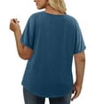 thumbnail image 5 of Womens Cotton Plus Size T-shirts Buttons V Neck Base Tee Solid Color Loose Fit Casual Summer Tops (L, Blue), 5 of 7