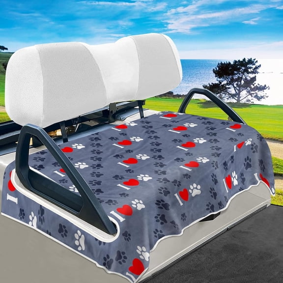 I Love Dog Paw Print Pattern Golf Cart Seat Covers, Universal Fit for EZGO, Club Car, Yamaha 51"x31", 2 Passenger Golf Cart Seat Protector, Durable Washable