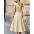 thumbnail image 3 of Women's One Shoulder Midi Dress, Ruched Waist A-Line Formal Cocktail Dress with Pockets, S-2XL, 3 of 4