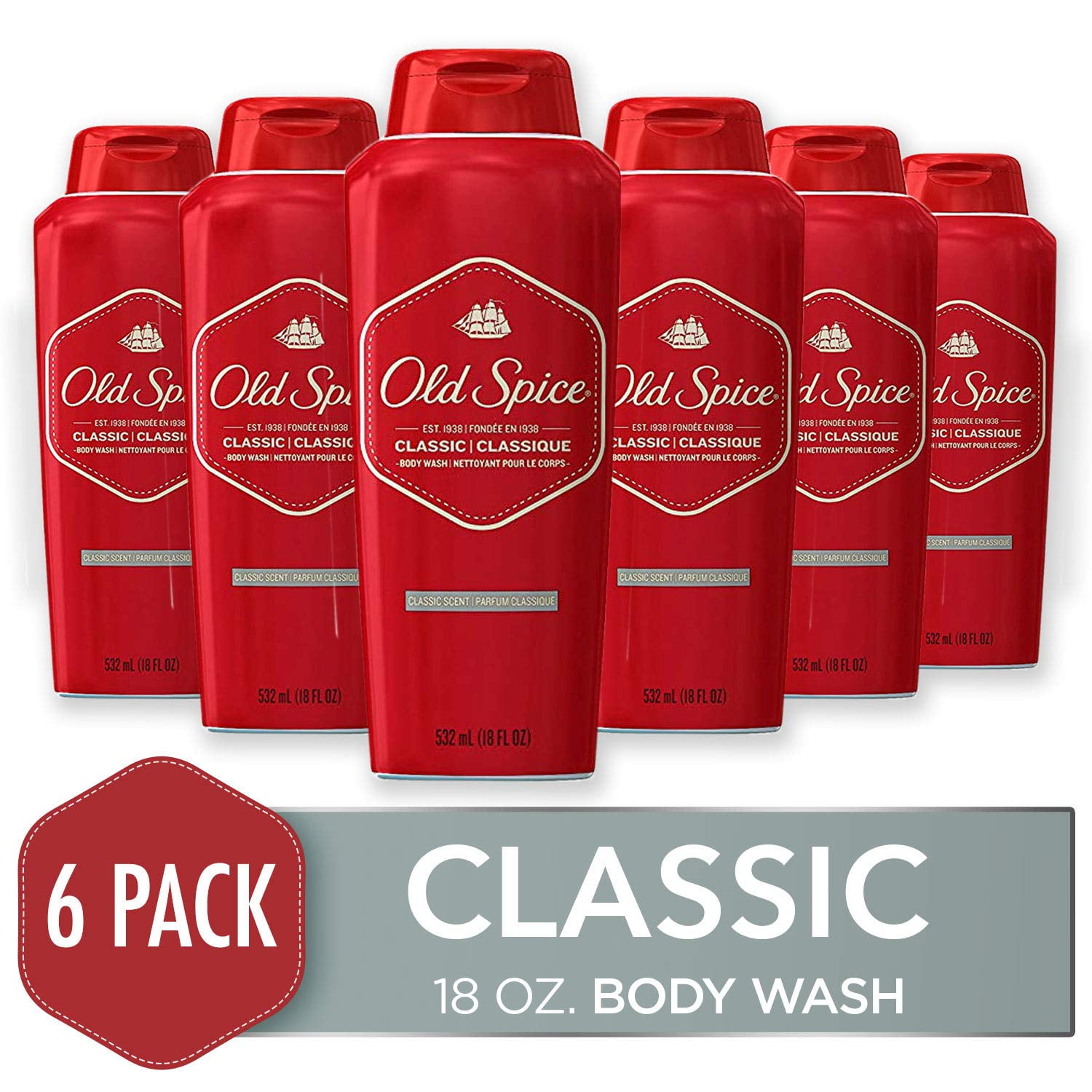 Old Spice Body Wash for Men, Classic Scent, 18 Fl Oz (Pack of 6