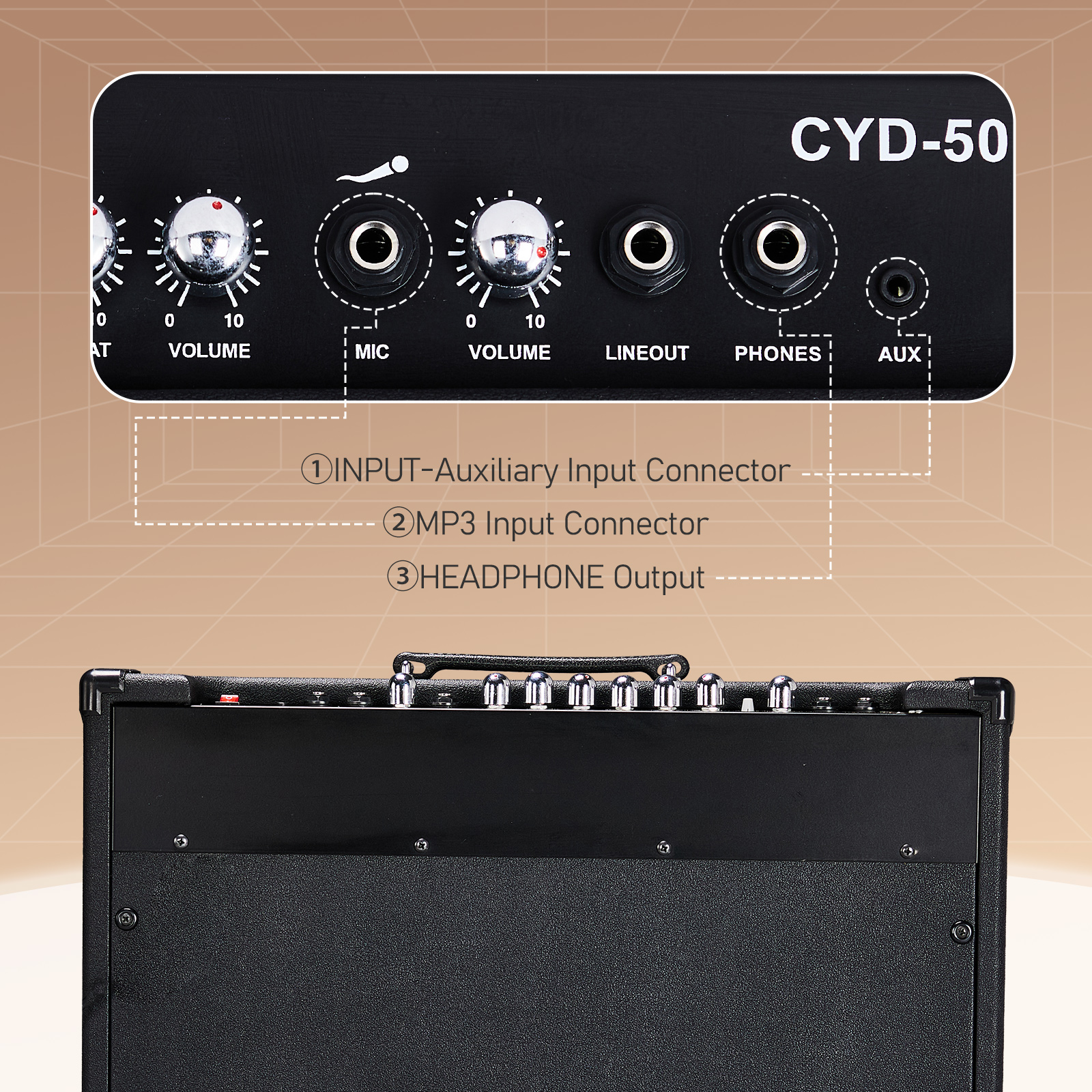 Ktaxon 50W Electric Guitar Amplifier with 10" Speaker, Headphone Output & AUX Input – Portable Practice Amp for Beginners, Black
