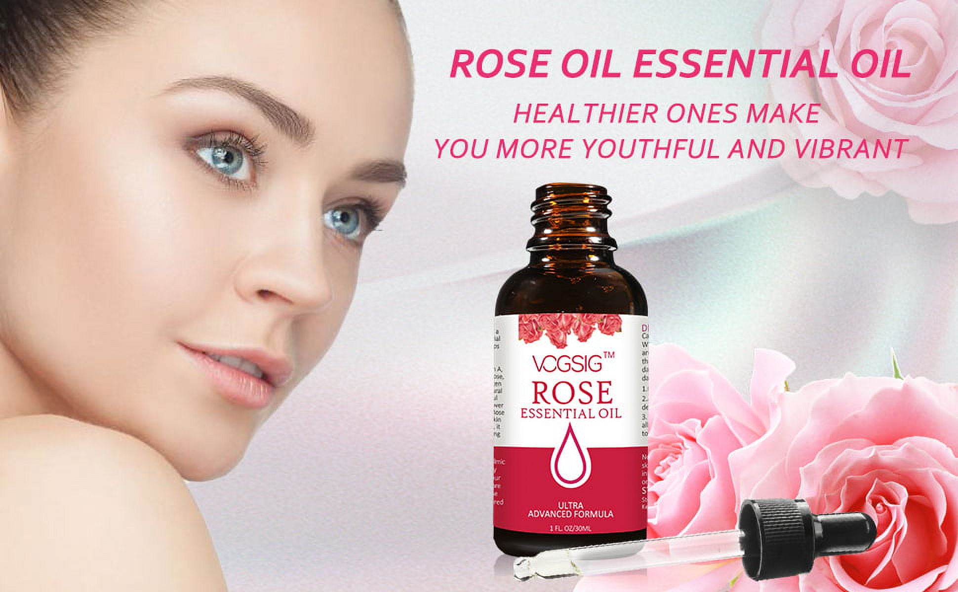 VOGSIG Rose Essential Oil 30ml - Aromatherapy, Skin Moisturizing,  Anti-Aging, Reduce Pigmentation, Quickly Absorbed
