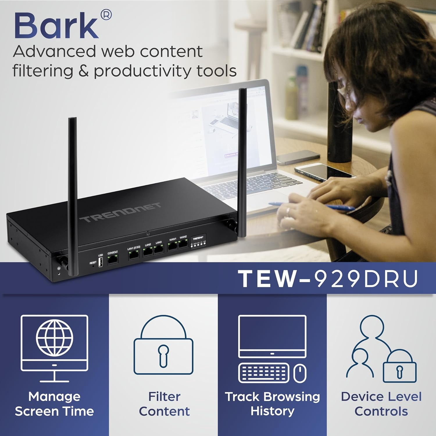 TRENDnet TEW-929DRU, AX1800 Dual-Band WiFi 6 Gigabit Dual-WAN VPN SMB Router