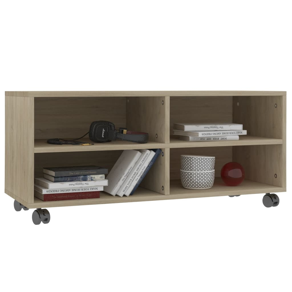 Kepooman 35" Modern Rolling TV Stand Cabinet with Castorsfor Living Room, Wood Color