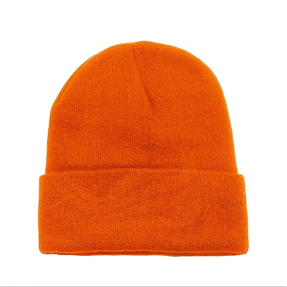 Solid Long Cuffed Beanie Skullies for Men and Women (Orange)