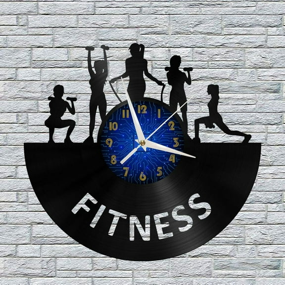 GYM Fitness 12 Inch Vinyl Record Wall Clock - Silent, Creative, and Unique Clock for Living Room, Entryway, or Bedroom Decor - Perfect Gift Idea(12 inchs B without LED)