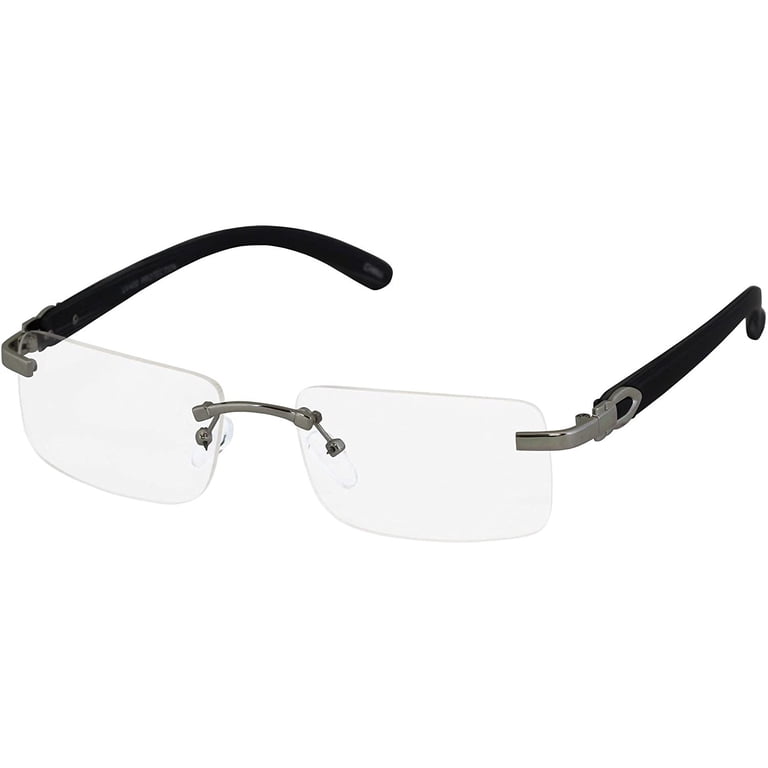 Slim Rimless Rectangular Metal & Wood Art Aviator Sunglasses  display picture 1