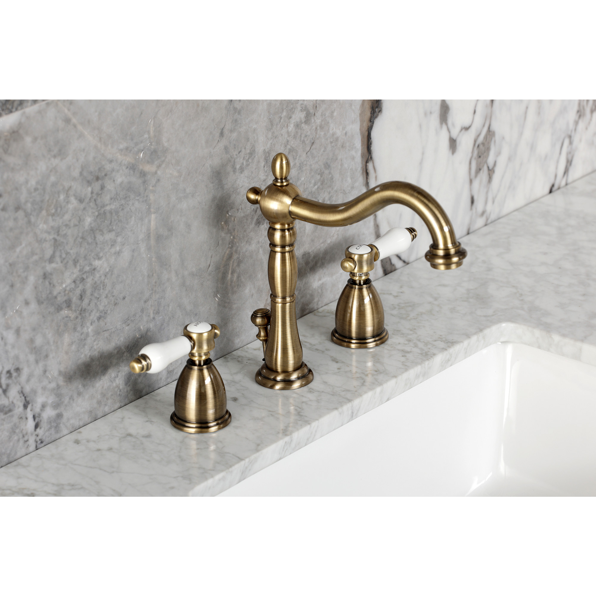 Kingston Brass KB1973BPL Bel-Air Widespread Bathroom Faucet with Brass Pop-Up, Antique Brass