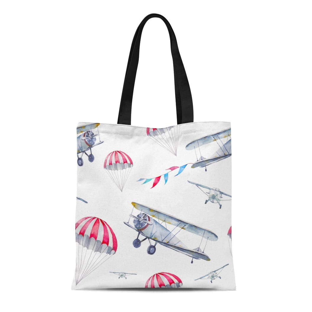 SIDONKU Canvas Tote Bag Plane Red Wooden Airplane Pilot Aviation