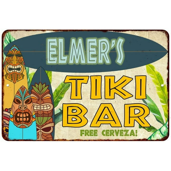 Elmer's TIKI BAR Island Sign Metal Wall Decor 8 x 12 High Gloss Metal 208120058156