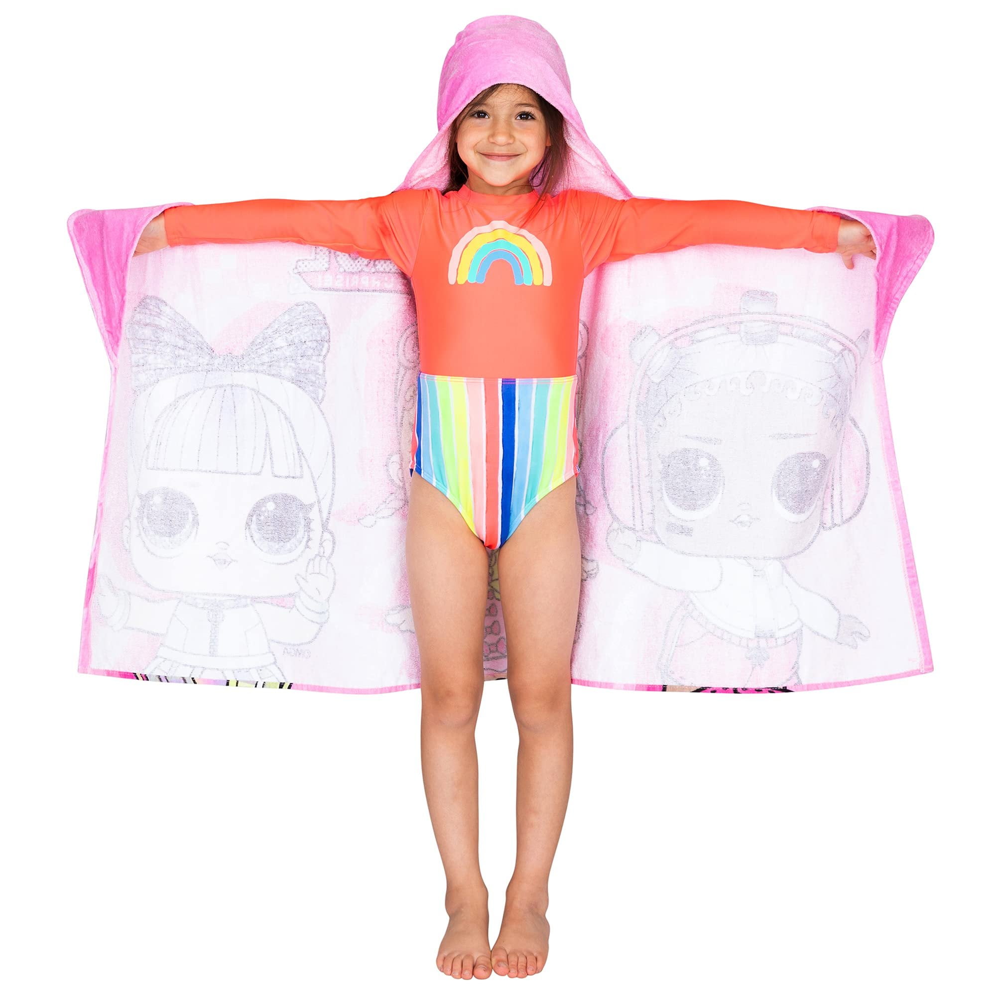 LOL Surprise Kids Bath & Beach Soft Cotton Terry Hooded Towel Wrap, 24 in x 50 in