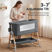 HARPPA 3 in 1 Baby Bassinet Bedside Sleeper, Height Adjustable, Easy Folding, Gray