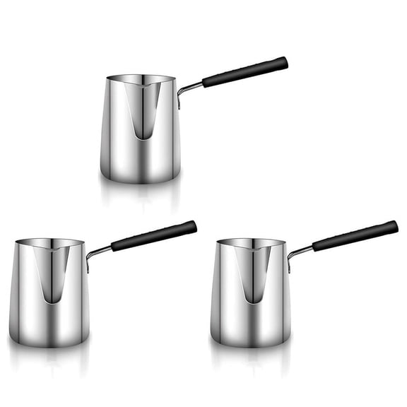 3X Stainless Steel Butter and Coffee Warmer,Turkish Coffee Pot,Mini Butter Melting Pot and Milk Pot with Spout -(600Ml)