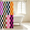 thumbnail image 3 of Manfei Contemporary Grid Shower Curtain 72Wx78L,Checkered Art Bath Curtain,Black Blue Orange, 3 of 5