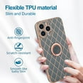 thumbnail image 2 of for iPhone 13 Pro Max Case with Ring Holder Stand Luxury Glitter Plating Gold Edge 360 Rotation Kickstand Phone Case for Women Shockproof Soft Flexible TPU Protective Cover Case-Grey, 2 of 12