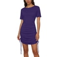 thumbnail image 4 of Juslio Women Dress Round Neck Drawstring, Slim Midi Dress Casual Solid Color T-Shirt Dresses, 4 of 7