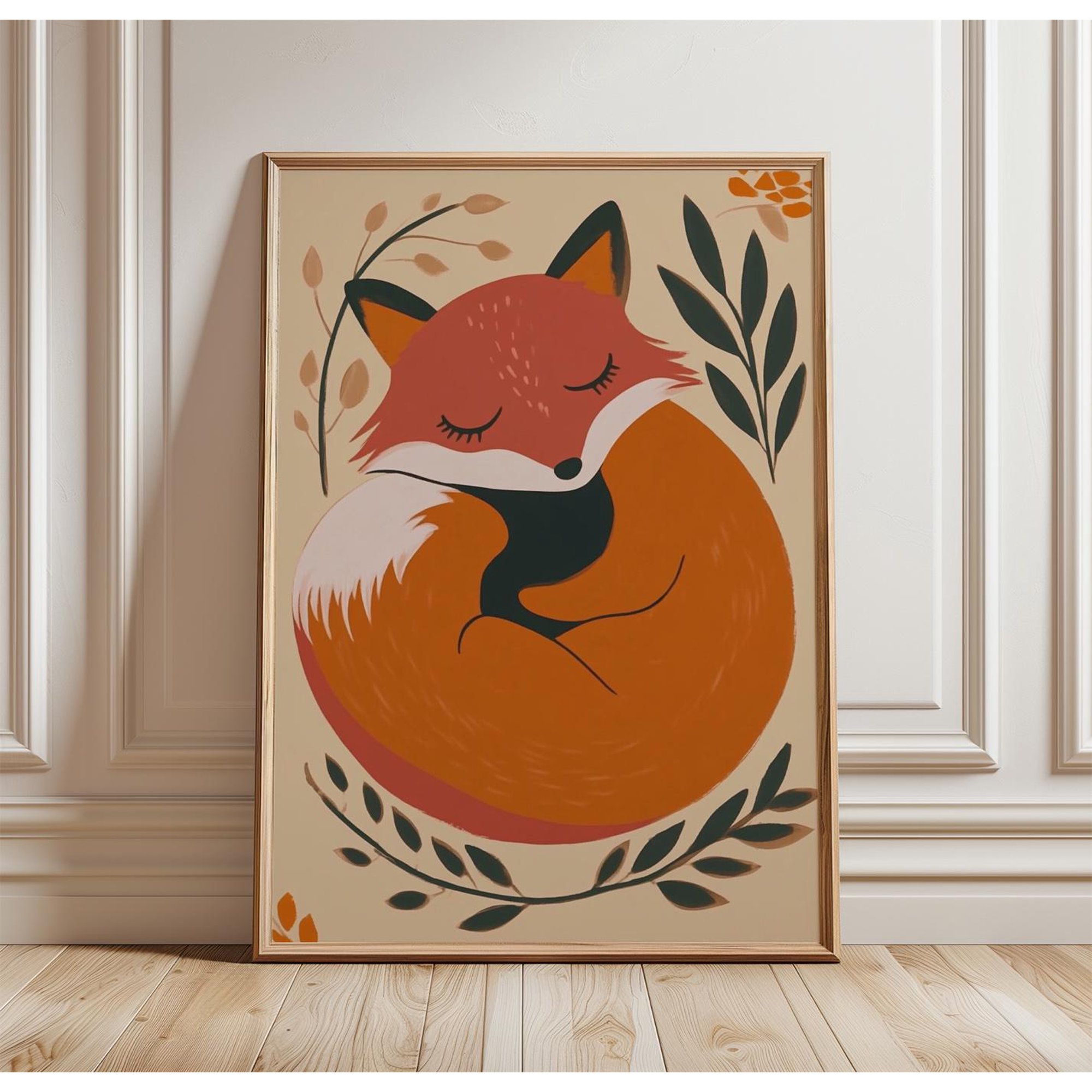 Sleeping Fox Poster | Cute Animal Wall Art | Nursery Print | Woodland Decor | Minimal Fox Illustration, Poster Only