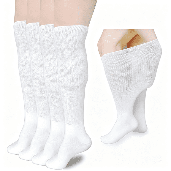 DUPAI Diabetic Edema Socks, Extra Wide Lymphedema Socks Walking Boot Sock, Bariatric Cast Sock for Men Women, 2 Pairs, Extra Wide Comfortable Edema Wear(White), One Size