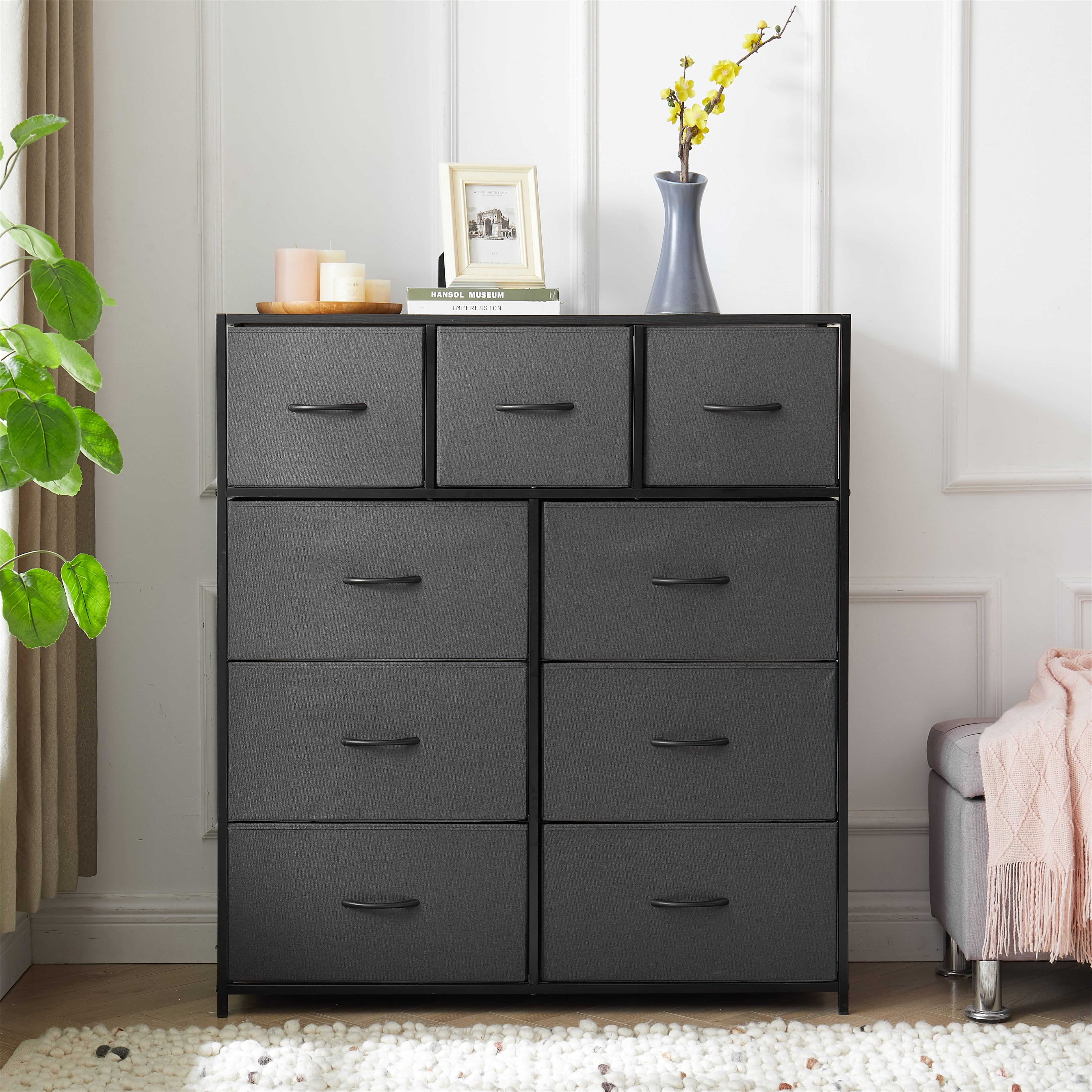 Mainstays 9 Drawer Fabric Dresser for Bedroom 40 Wide x 45 Tall Grey