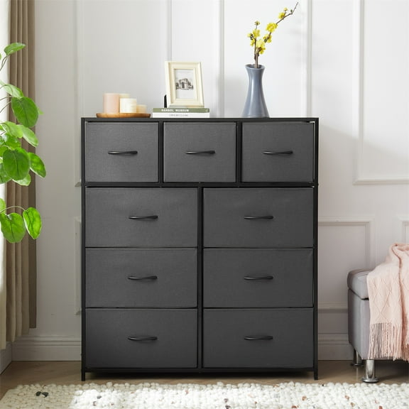 Mainstays 9 Drawer Fabric Dresser for Bedroom 40" Wide x 45" Tall, Grey