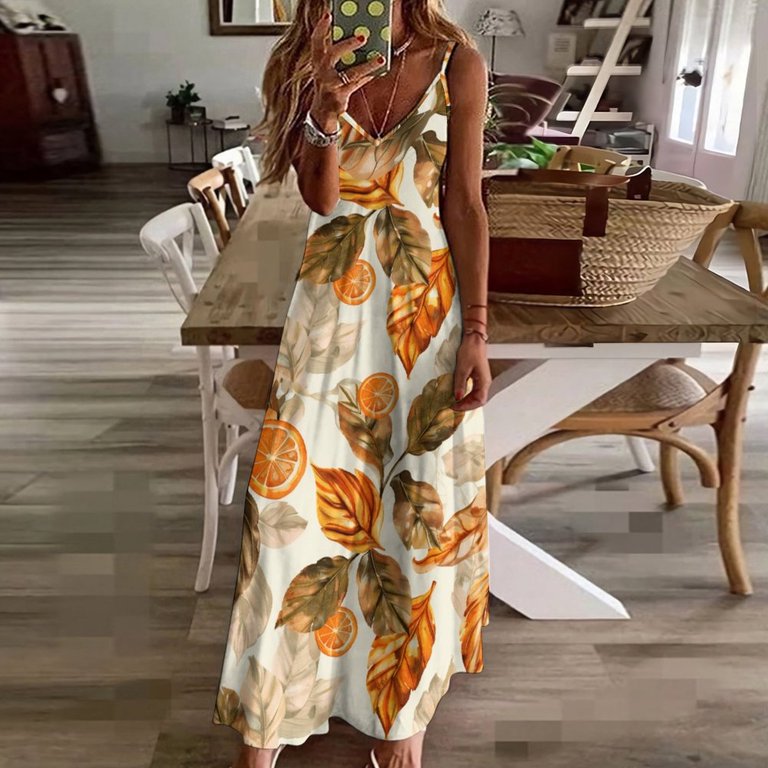 Autumn Harvest Maple Leaves Thanksgiving Sleeveless Dress Woman Fashion  Long Dresses Women's Summer Suit Dress Summer 2025 Women - Walmart.com