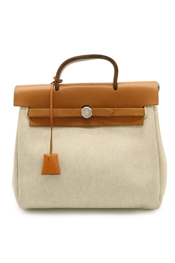 Pre-Owned HERMES Herms Air Bag PM Handbag/Shoulder in Toile H Leather (Natural/Light Brown)...