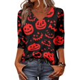 thumbnail image 2 of Womens Halloween Shirts Bat Witch Hat Graphic 3/4 Sleeve Vintage Blouse Spider Print V-Neck Casual Cute Tops 3XL, 2 of 6