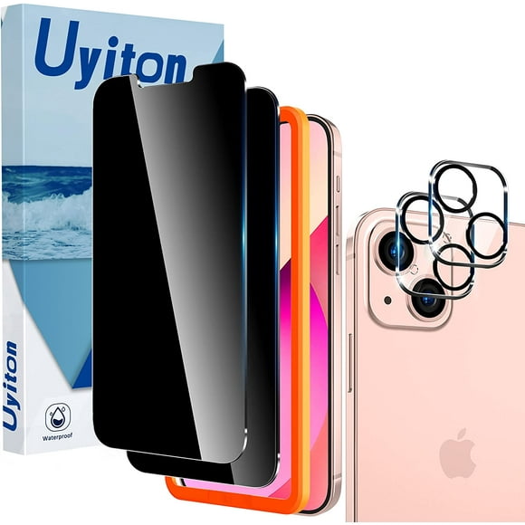 [2+2 Pack] IBAOLEA Compatible with iPhone 13 6.1 Privacy Screen Protector Tempered Glass + Camera Lens Protector, Anti Spy [Easy Installation Frame] [case Friendly] Bubble Free - -