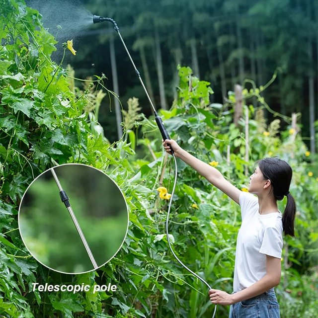 Pulverizador Eléctrico con Tubos de 4 M, Pistola Rociadora para Riego de Jardín con 2 Boquillas, Herramientas de Riego Telescópicas Tipo C/USB