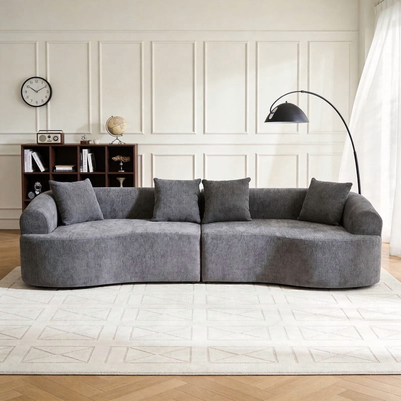 4-Seater Curved Boneless Compression Sectional Sofa, 2-Piece Modular Couch, High-Density Foam Sleeper Sofa