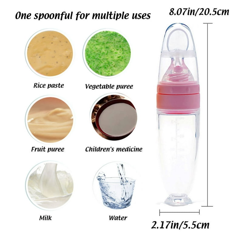 3 Pieces Baby Silicone Feeding Bottle Spoon Baby Food Feeder with Standing  Base for Infant Dispensing and Feeding