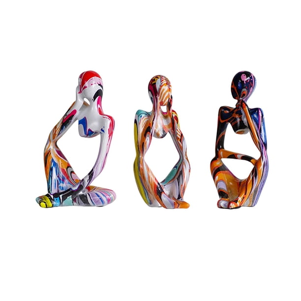 3 piezas de estatua de pensador sentado, escultura abstracta, figuras de resina, artesanía minimalista Vistoso