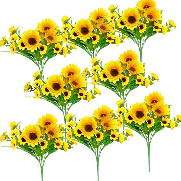 8 ramos de girasoles artificiales con tallos para boda, hogar, cocina, mesa, decoración de cumpleaños, interiores y exteriores, girasoles artificiales con 4 cabezas d Tolalo NA