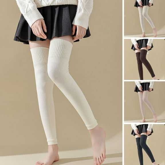 Eoperou 1 Pair Women Winter Stockings Knitted Legs Protection Warm Cold-proof Toeless Elastic Anti-slip Warm Soft Slim Fit Leg Warmers Thigh Socks Foot Covers