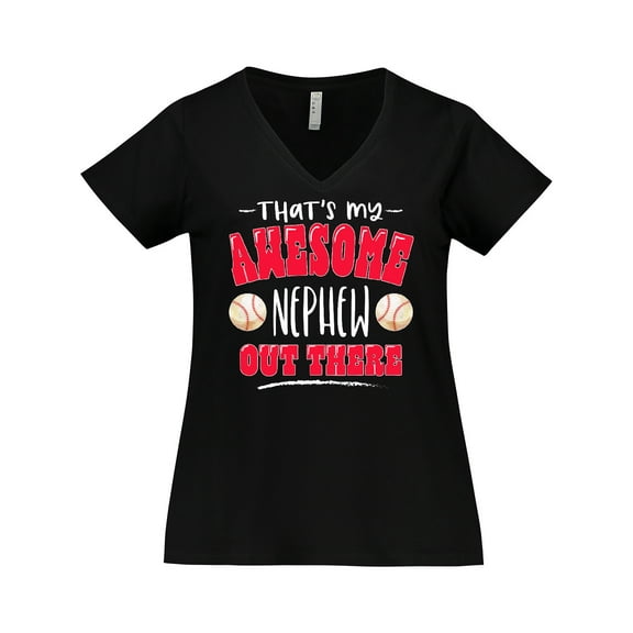 Inktastic That's My Awesome Nephew out There with Baseballs Women's Plus Size V-Neck T-Shirt