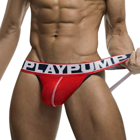 

iOPQO mens underwear Male Sexy Cross Band Underpants Knickers Solid Low Waist T Back Thongs G String Red M