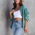 thumbnail image 3 of Chaqueta con botones de manga larga para mujer, prendas de vestir con mangas abullonadas y volantes de cuentas de Color puro a la moda para citas Esmeralda M, 3 of 6