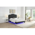 thumbnail image 3 of LHYY Upholstered Bed Button Tufted with Curve Design-Strong Wood Slat Support-Easy Assembly-Black Velvet-With LED light-platform bed-Queen, 3 of 9