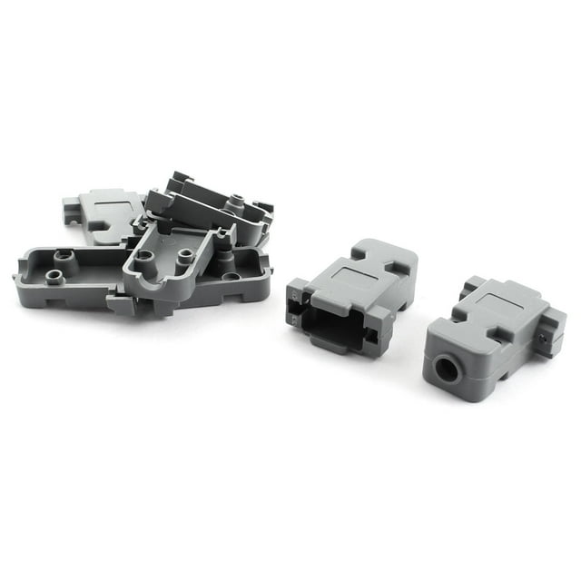 Cubierta de capucha de conector hembra D-SUB DB9 RS232 de plástico gris de 9 pines, 5 piezas