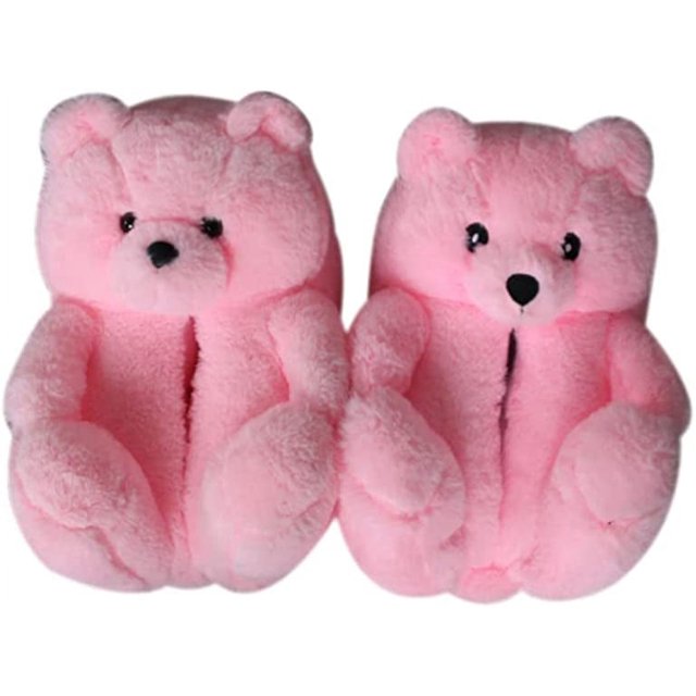 JM Zapatillas de oso de peluche para mujer, hogar, interior, suaves, antideslizantes, lindos zapatos de invierno cálidos, zapatillas de dibujos animados JM
