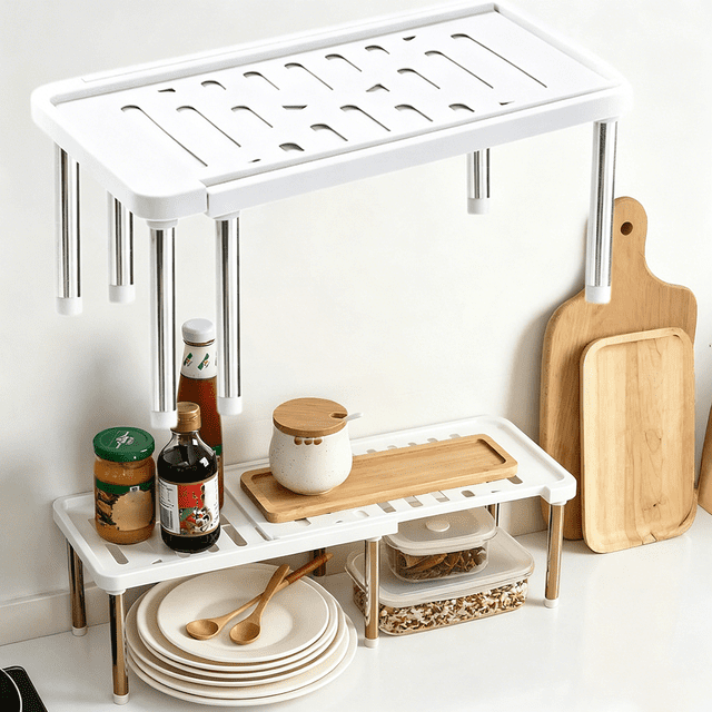 Organizador para Debajo del Fregadero, Estante Retráctil para Esquinas, Blanco, Ajustable, Ideal para Cocina, Baño y Alacena